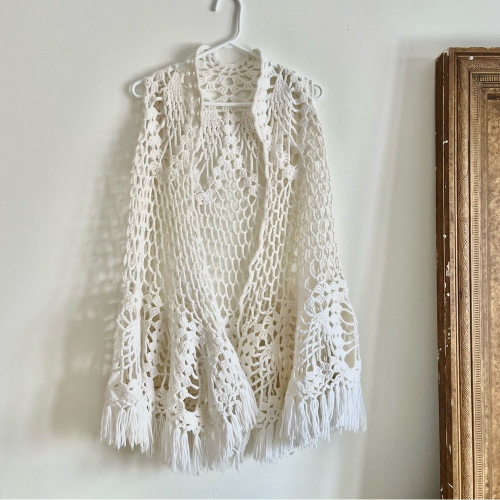 Vintage boho crochet shawl wrap